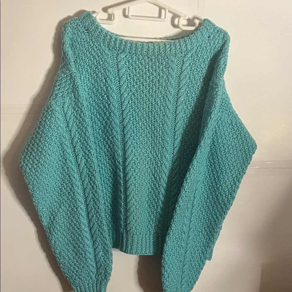 😄Vintage drop shoulders handknit cable knit sweater